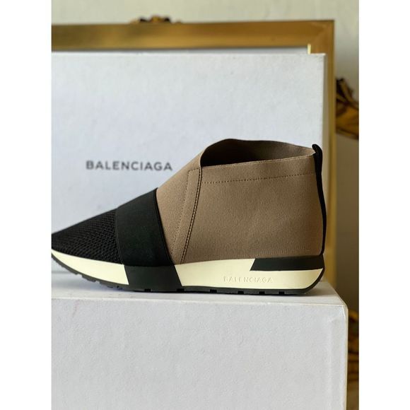 BALENCIAGA Elastic &Mesh High-Top Sneaker/Shoes~Black & Taupe~EU 36/US 6~$615. - Picture 4 of 8